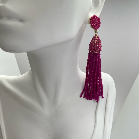 14kt Gold plated Stella And Ruby Magenta tassel Earrings w/ Ribbon Tied Gift Box - Picture 2 of 4